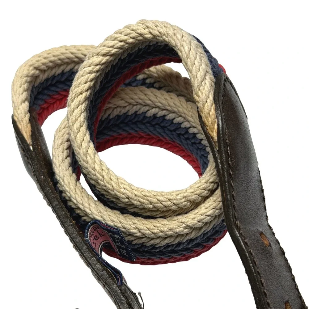 Vineyard Vines Mens Braided Woven Belt Sz‎ 30 USA Red White Blue w/ Leather Trim